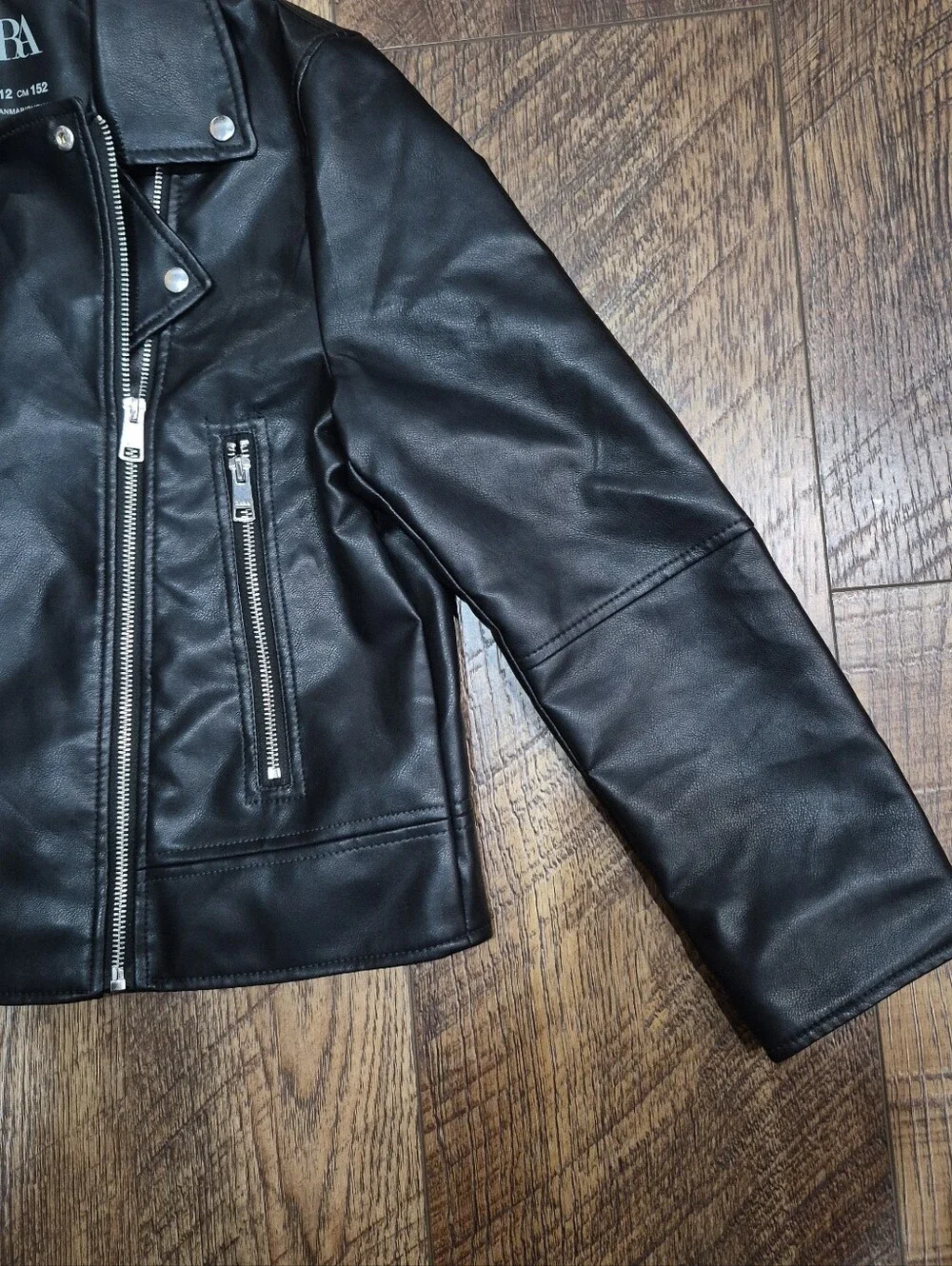 Zara Kids Black Faux Leather Biker Moto Jacket Girls size 11/12